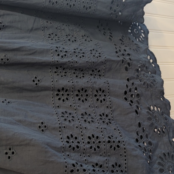 Suzanne Betro Navy Eyelet Empire Waist Dress, Bell Sleeves, Cotton, Navy, Medium - Picture 2 of 8